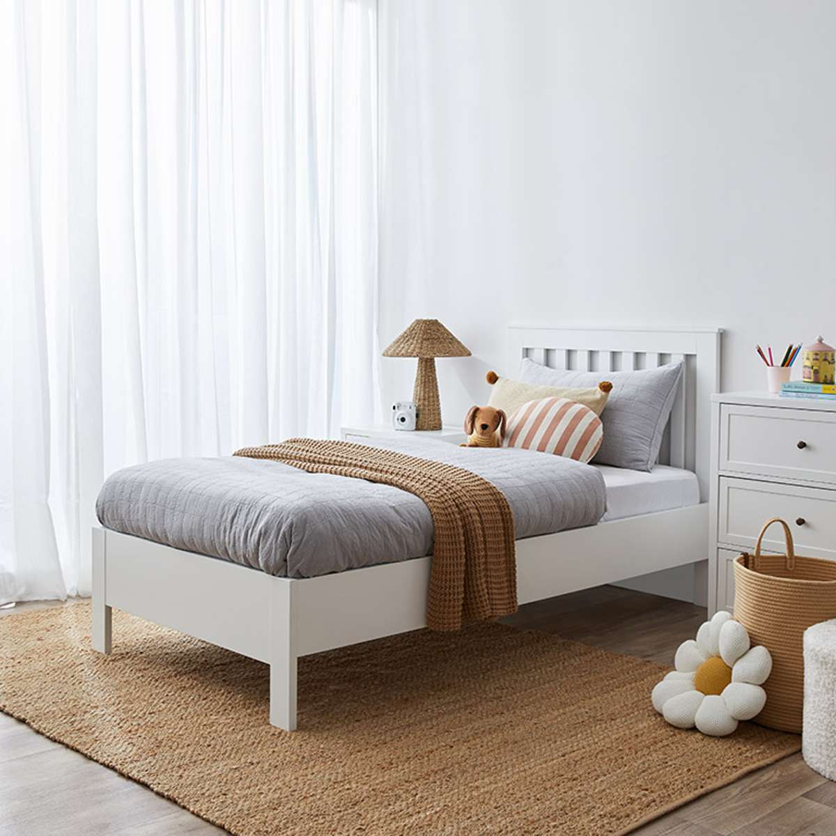 Hamptons King Single Bed - White