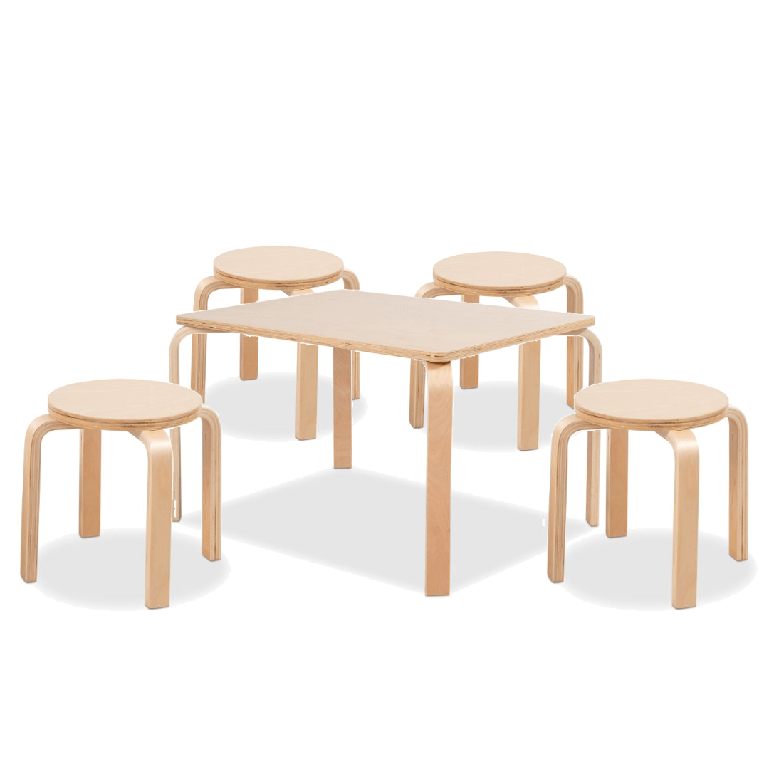 Hudson Natural Rectangular Four-Seater Stool Set | Mocka NZ
