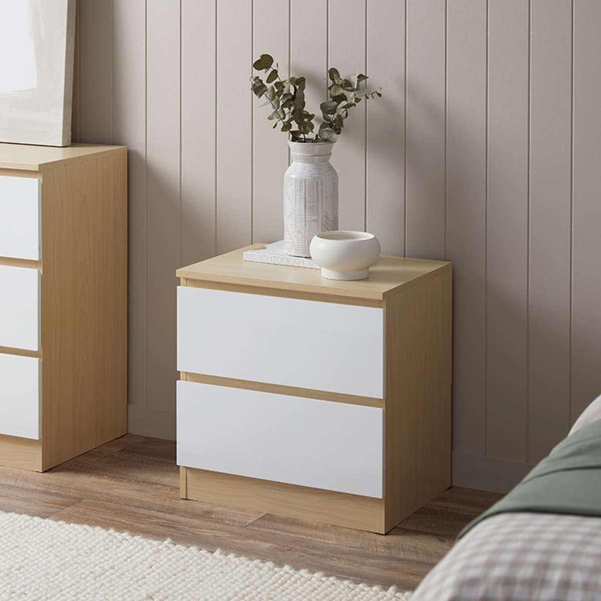 Jolt Bedside Table - Natural / White