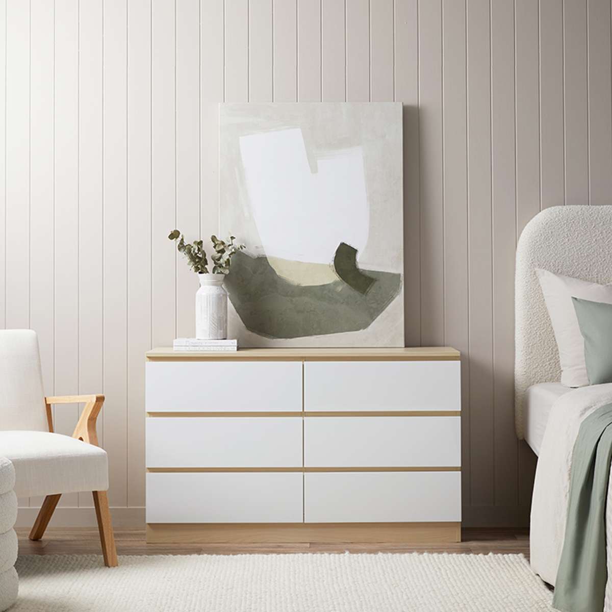 Jolt Six Drawer - Wide - Natural/White Bundle