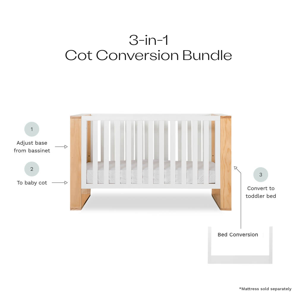Boston White/Natural 3-in-1 Cot Conversion Bundle