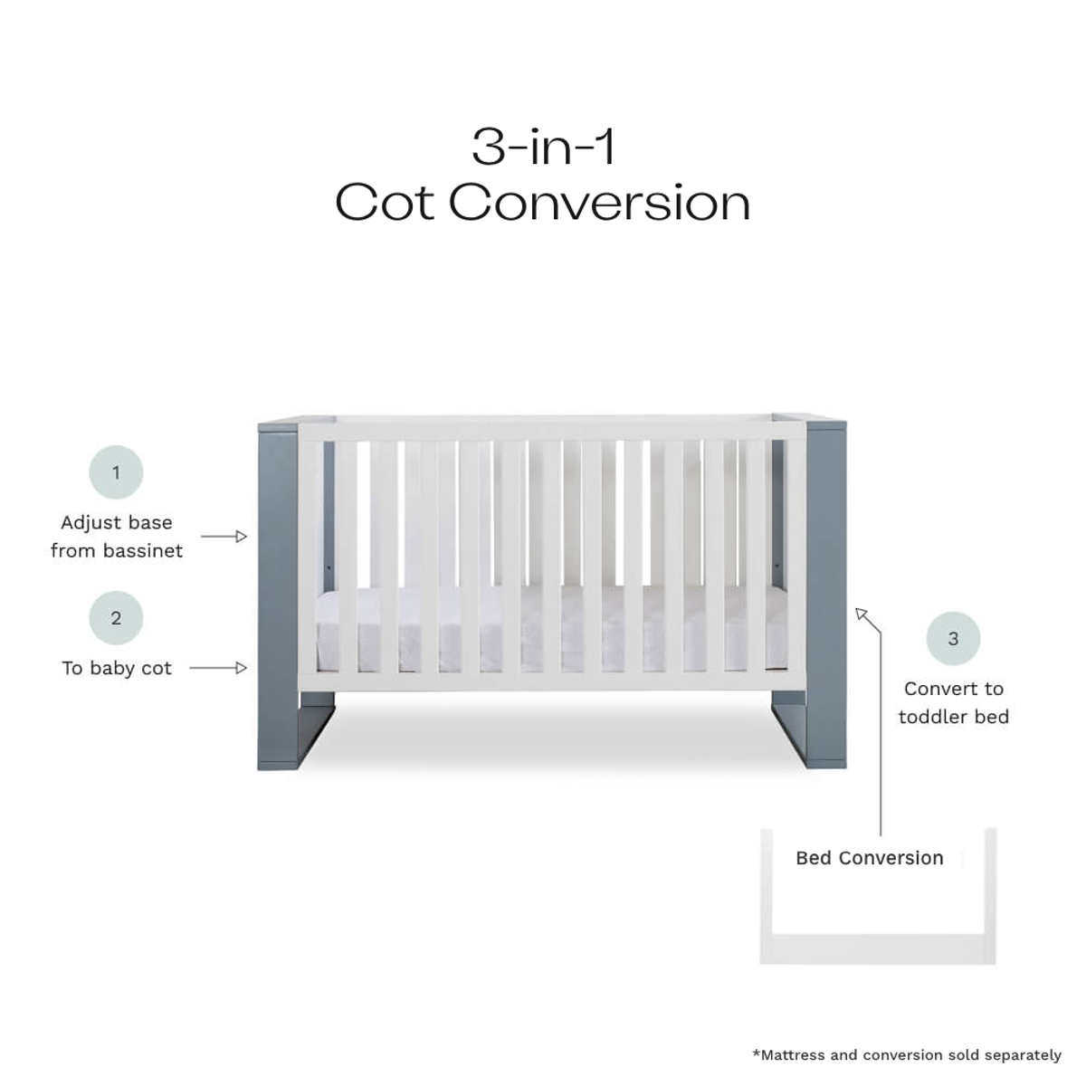 Boston Cot - White/Grey