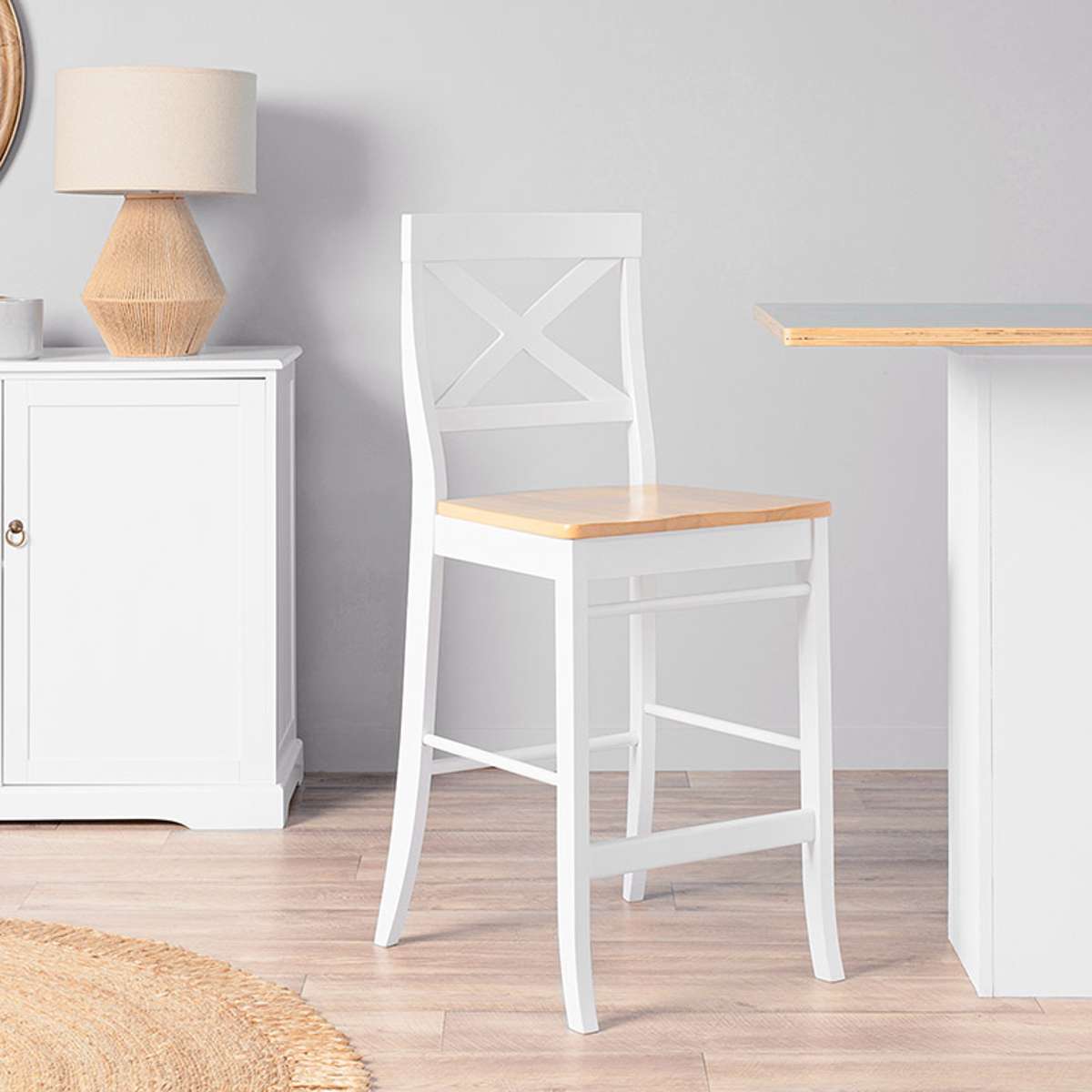 Hamptons Bar Stool - White/Natural