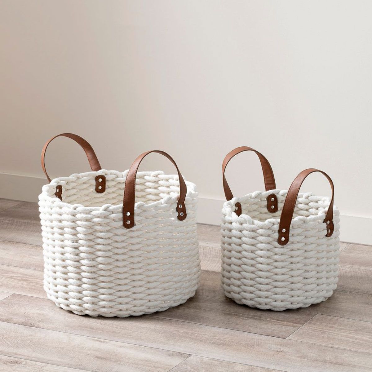 Ari Braided Basket with Handles - Set of 2 - White