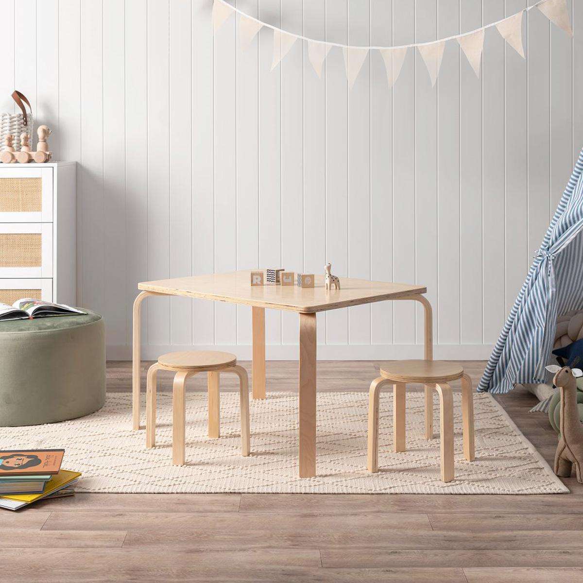 Hudson Natural Rectangular Four-Seater Stool Set | Mocka NZ