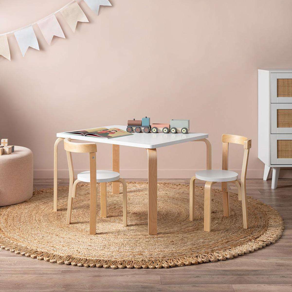 Hudson White Natural Rectangular Four Seater Stool Set