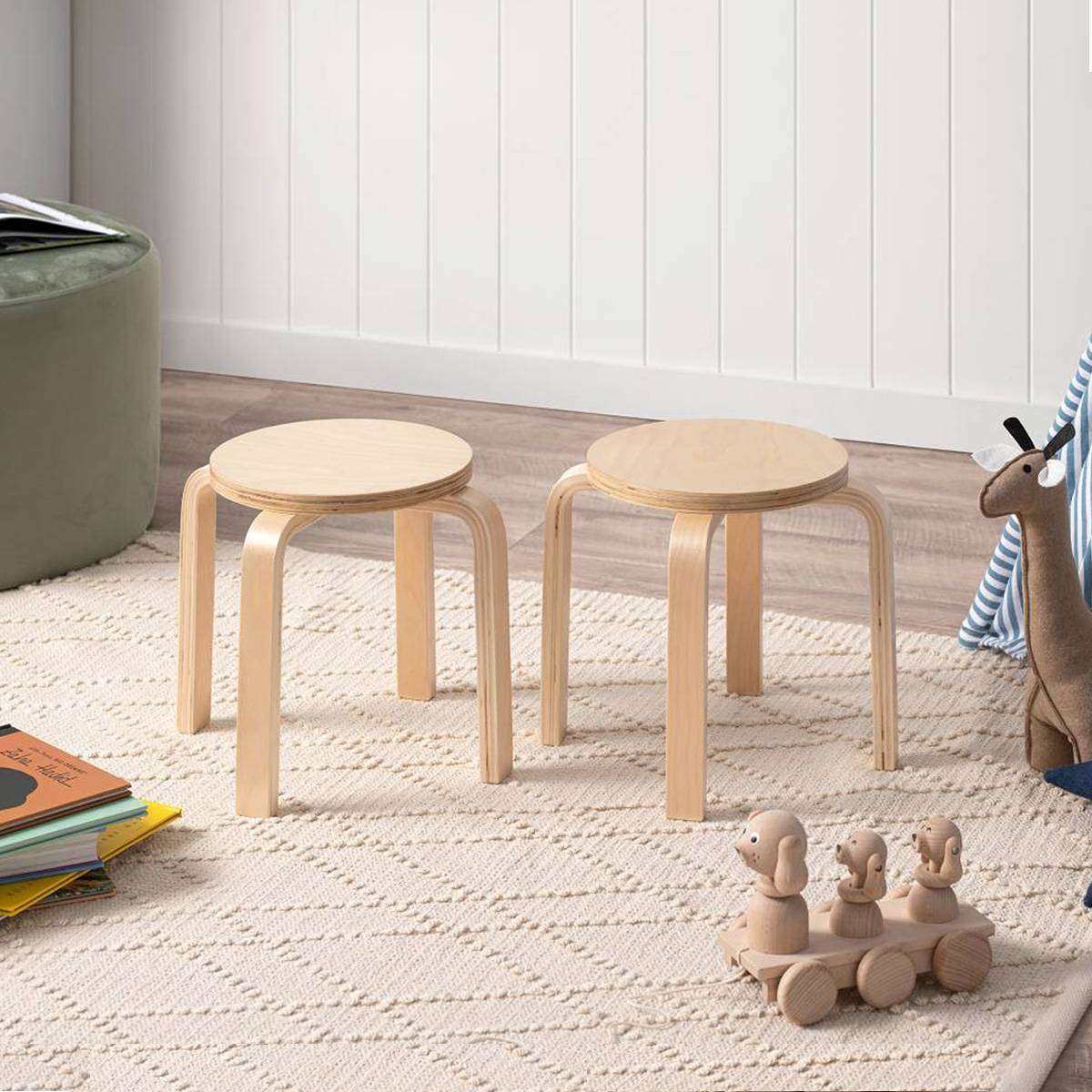 Hudson Natural Rectangular Four-Seater Stool Set | Mocka NZ