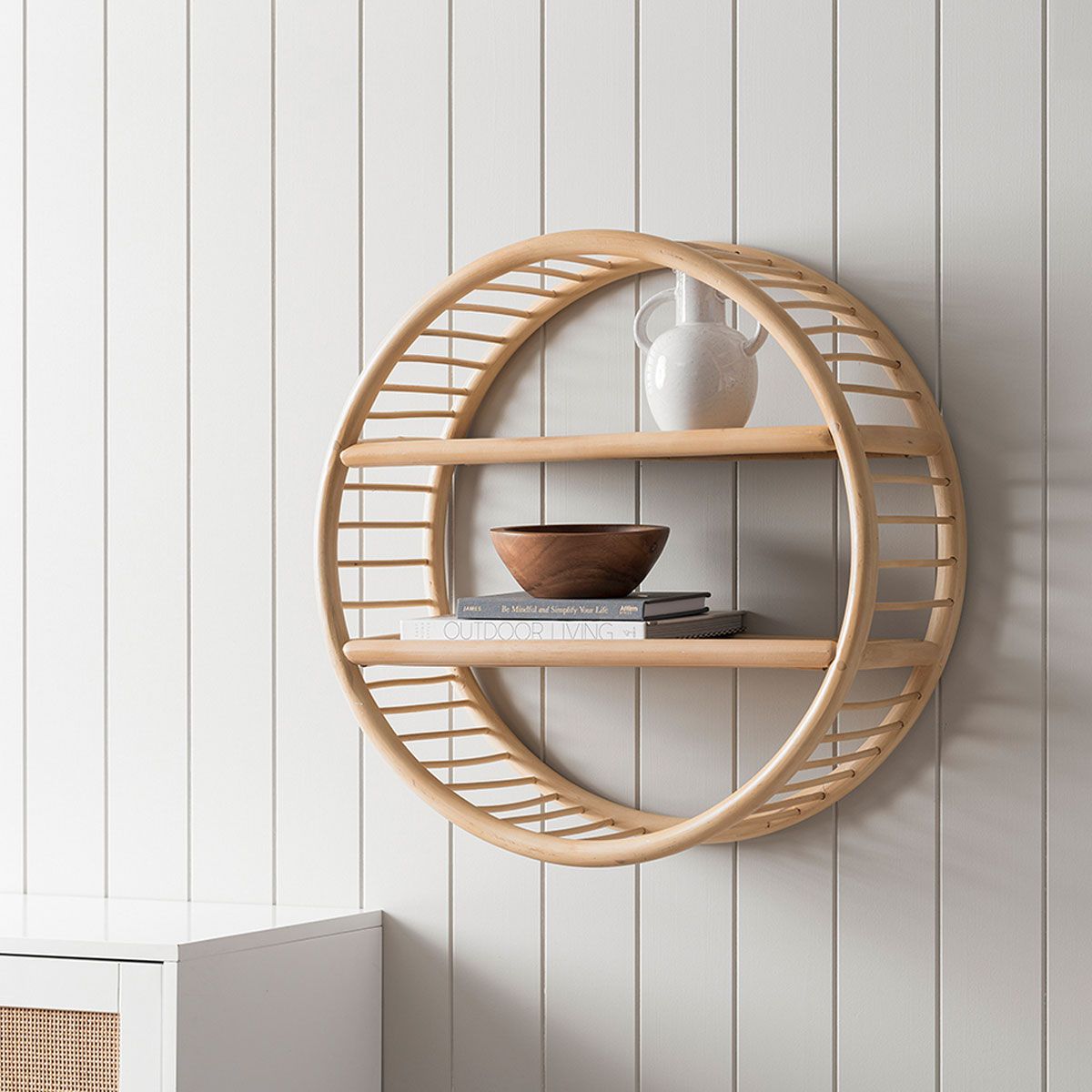 Marvin Rattan Round Wall Shelf