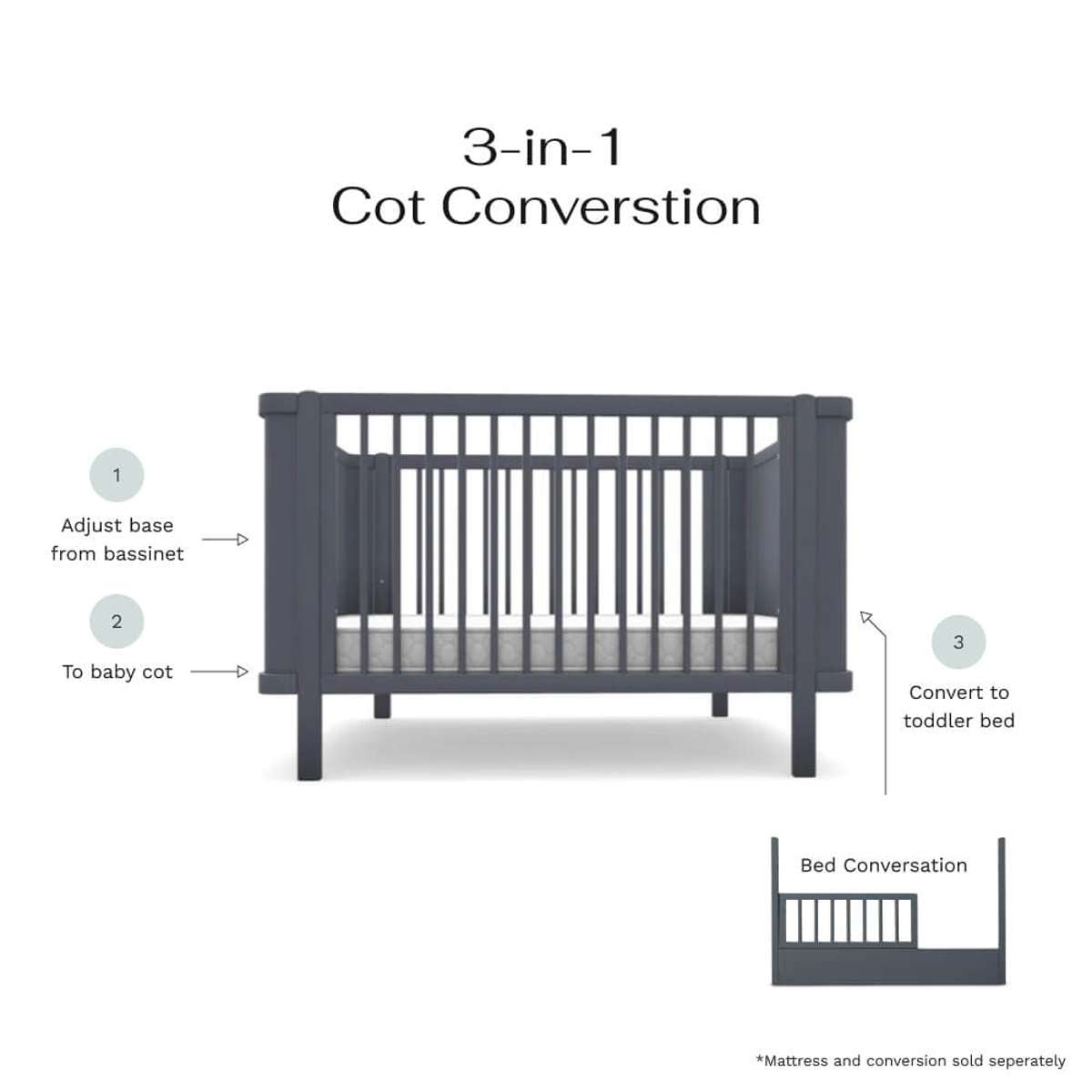 Orlando Contemporary Cot - Charcoal | Nursery Furniture