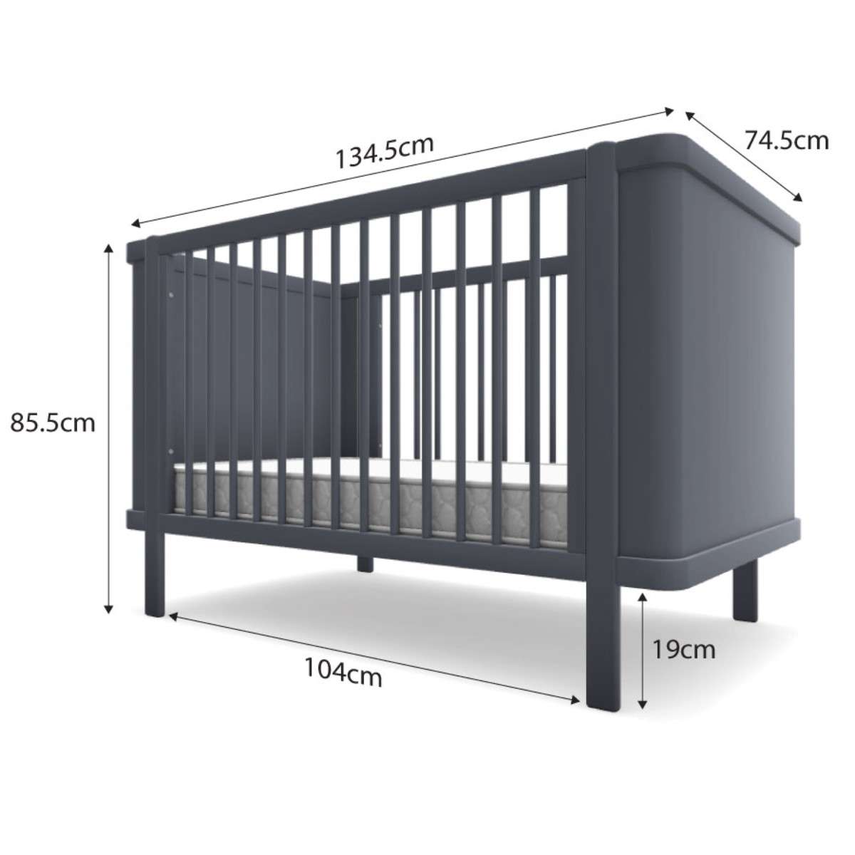 Orlando Contemporary Cot - Charcoal | Nursery Furniture