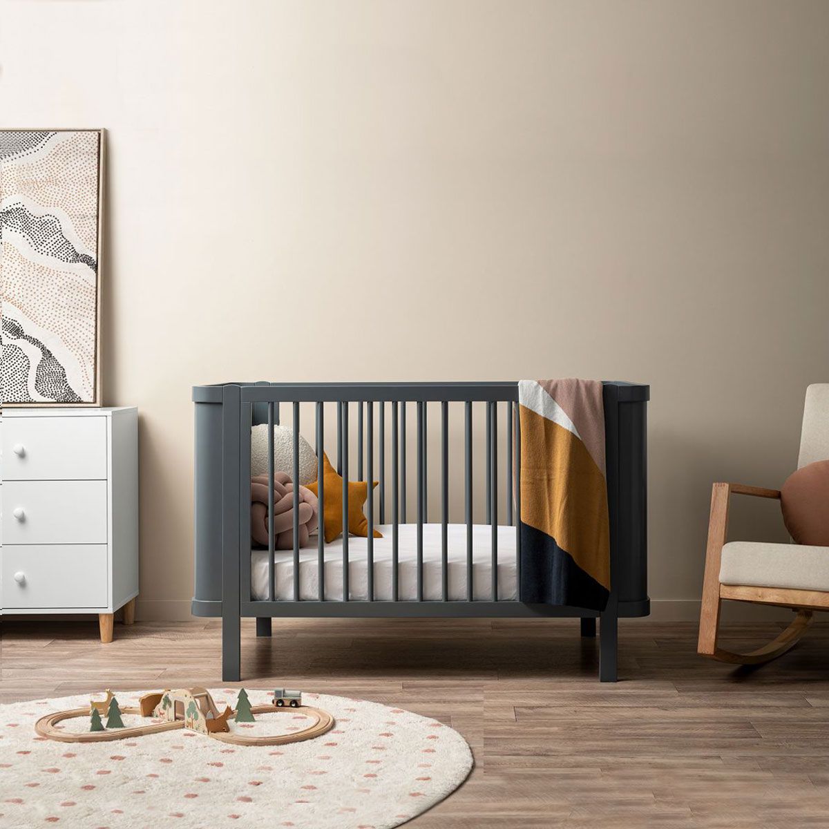 Orlando Contemporary Cot - Charcoal | Nursery Furniture