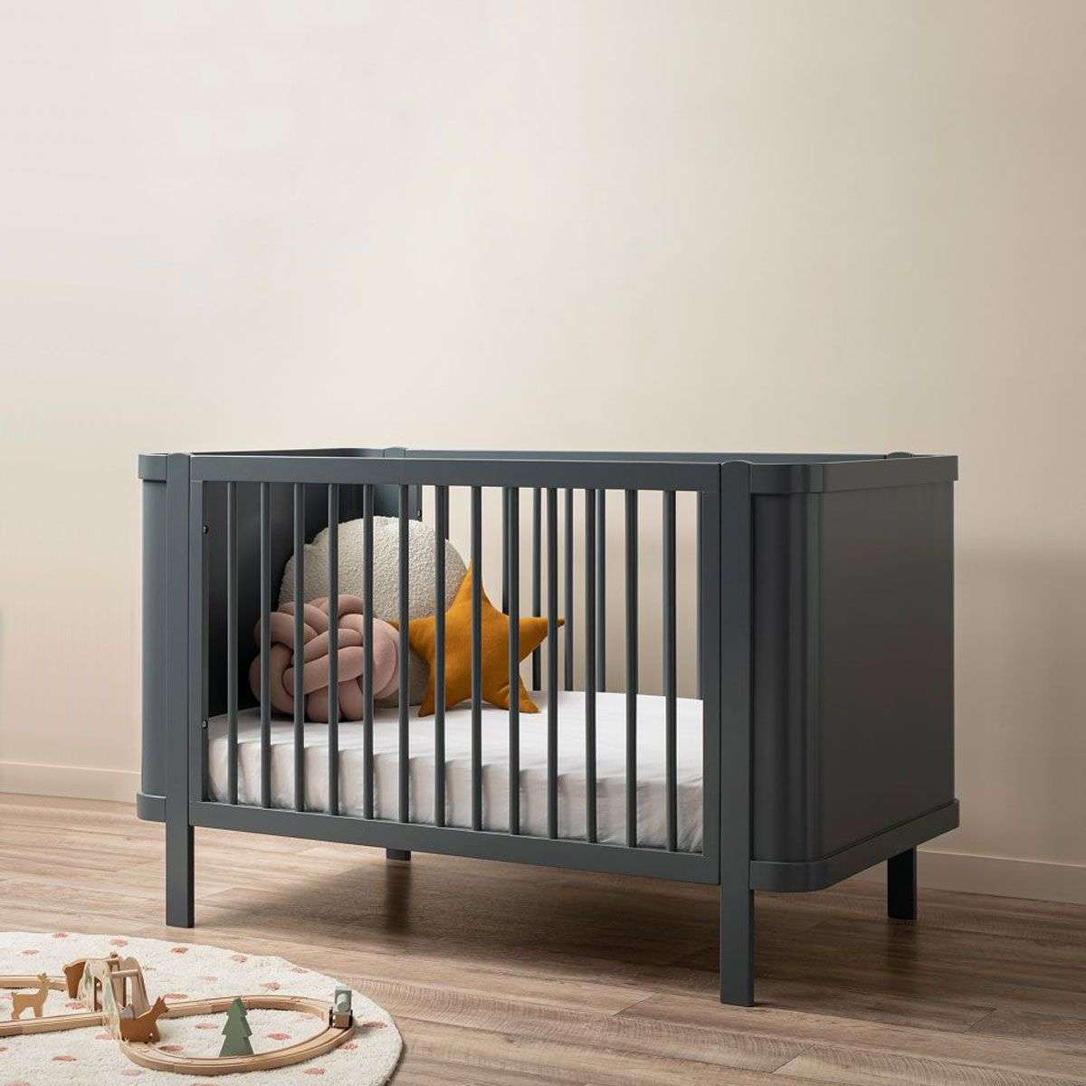 Orlando Contemporary Cot - Charcoal | Nursery Furniture