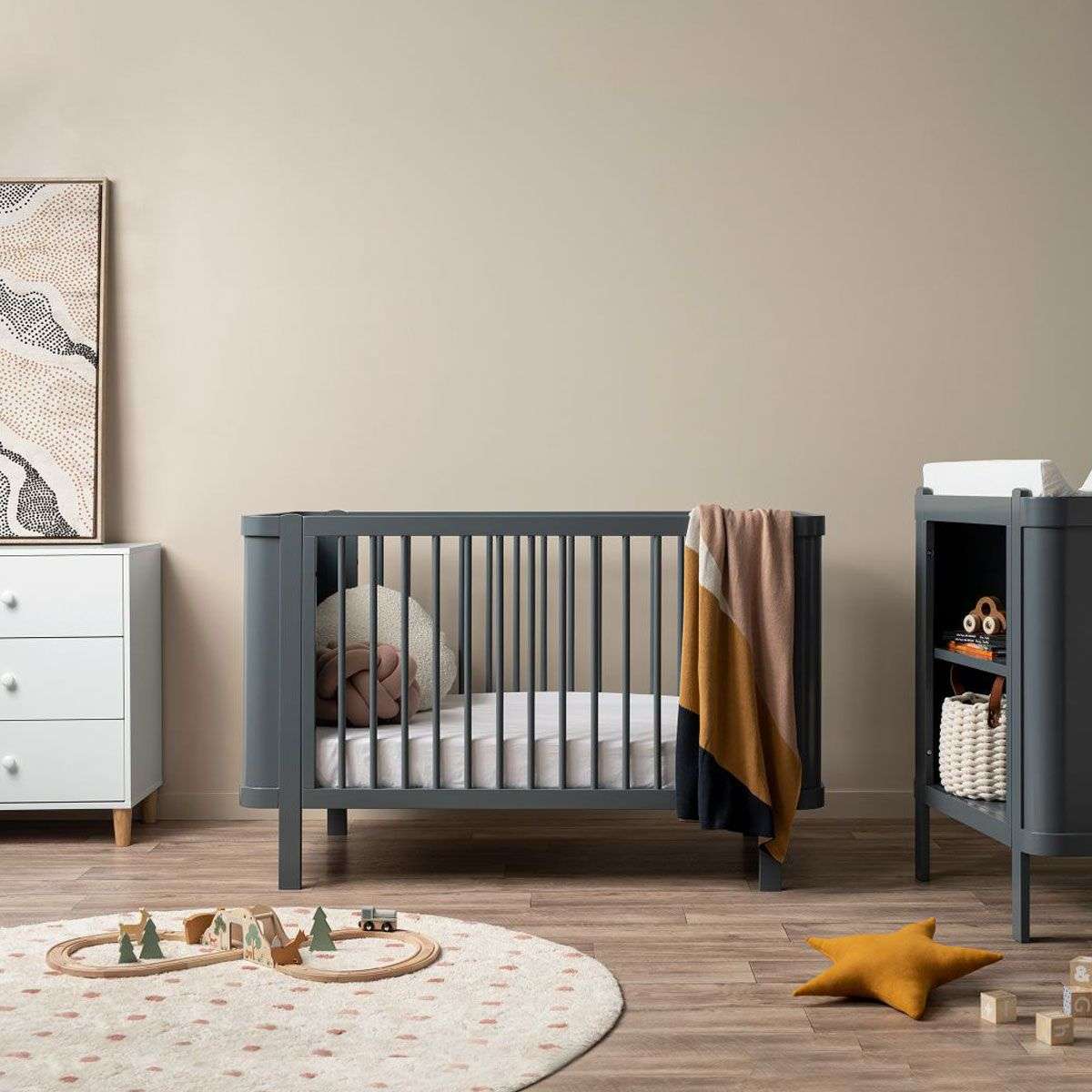 Orlando Contemporary Cot - Charcoal | Nursery Furniture