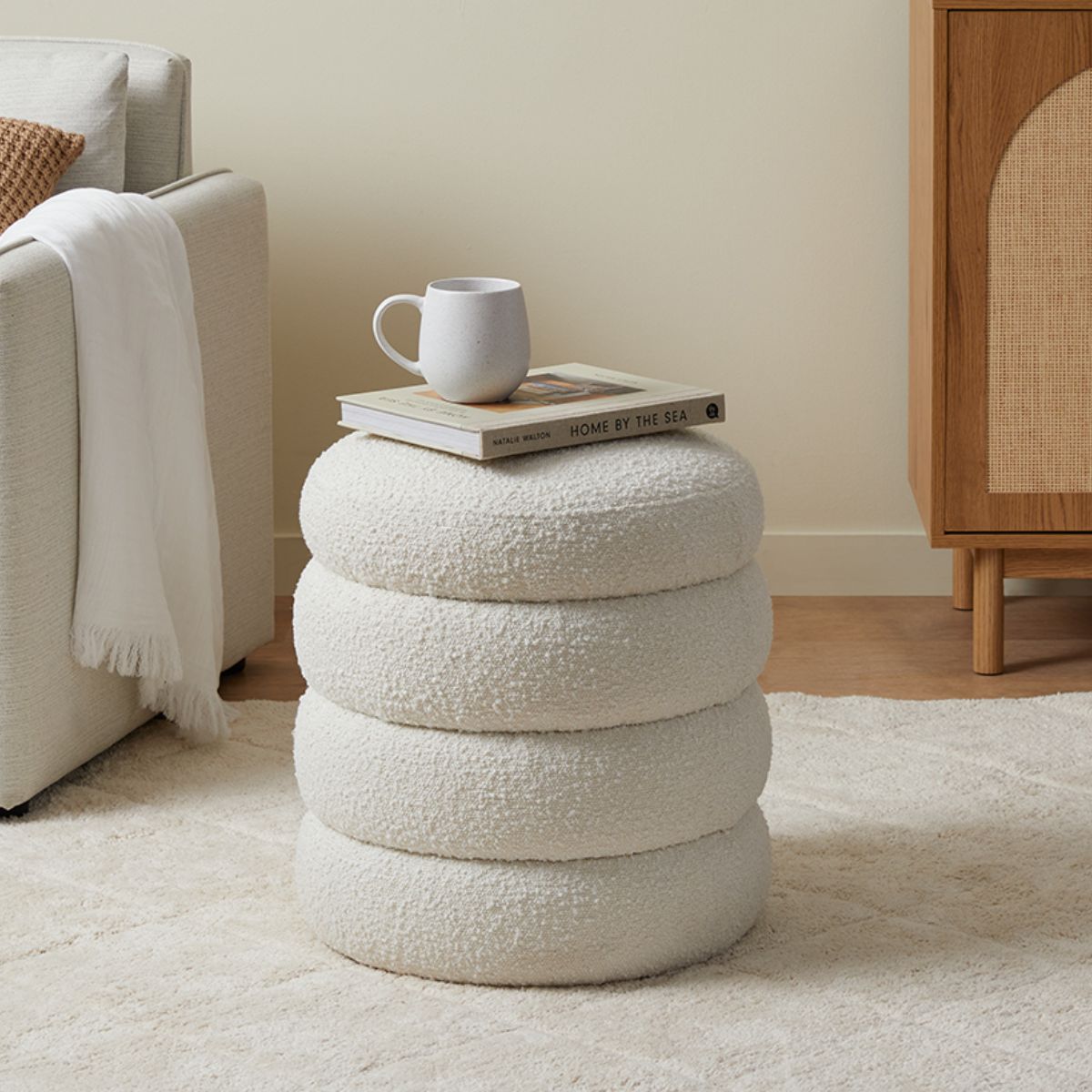 Boucle Sculptural Ottoman - Small - Cream