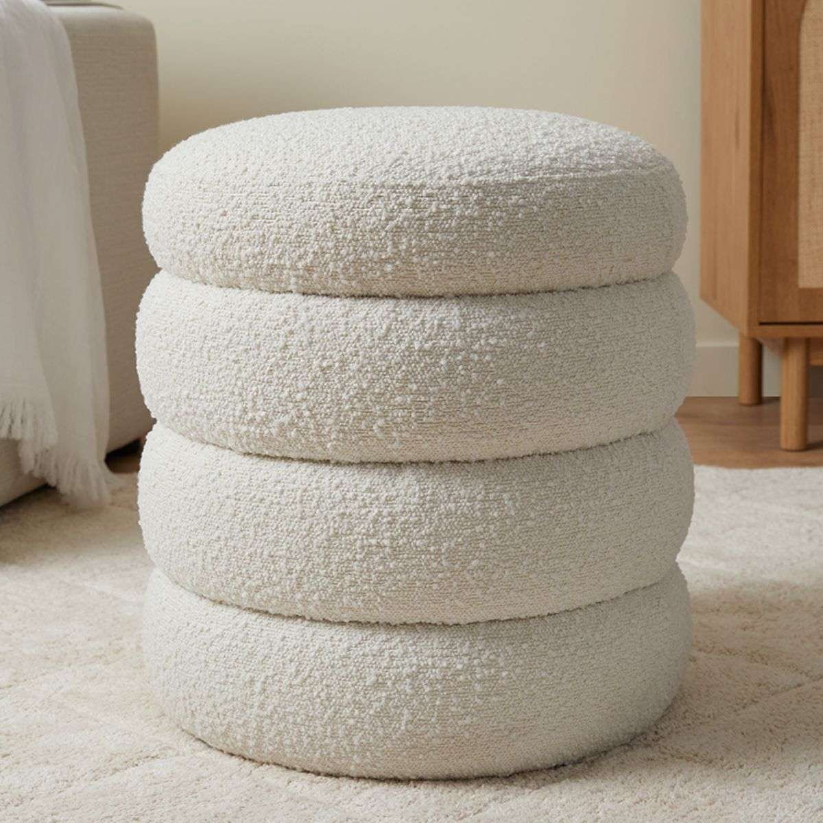 Boucle Sculptural Ottoman - Small - Cream
