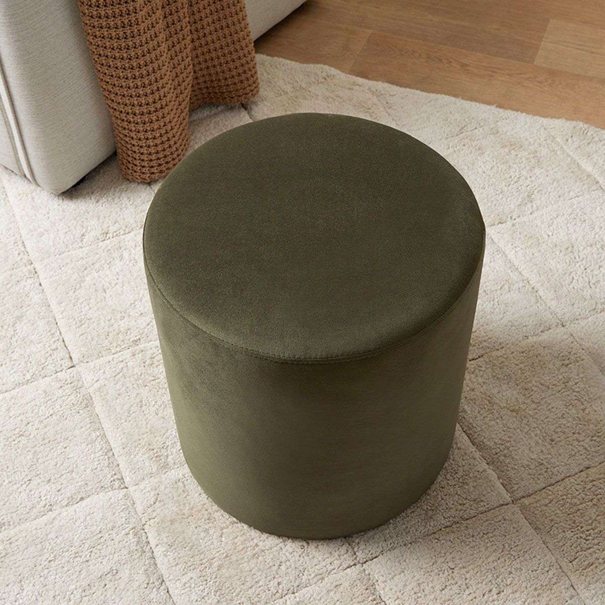 Velvet Ottoman - Small - Olive Green