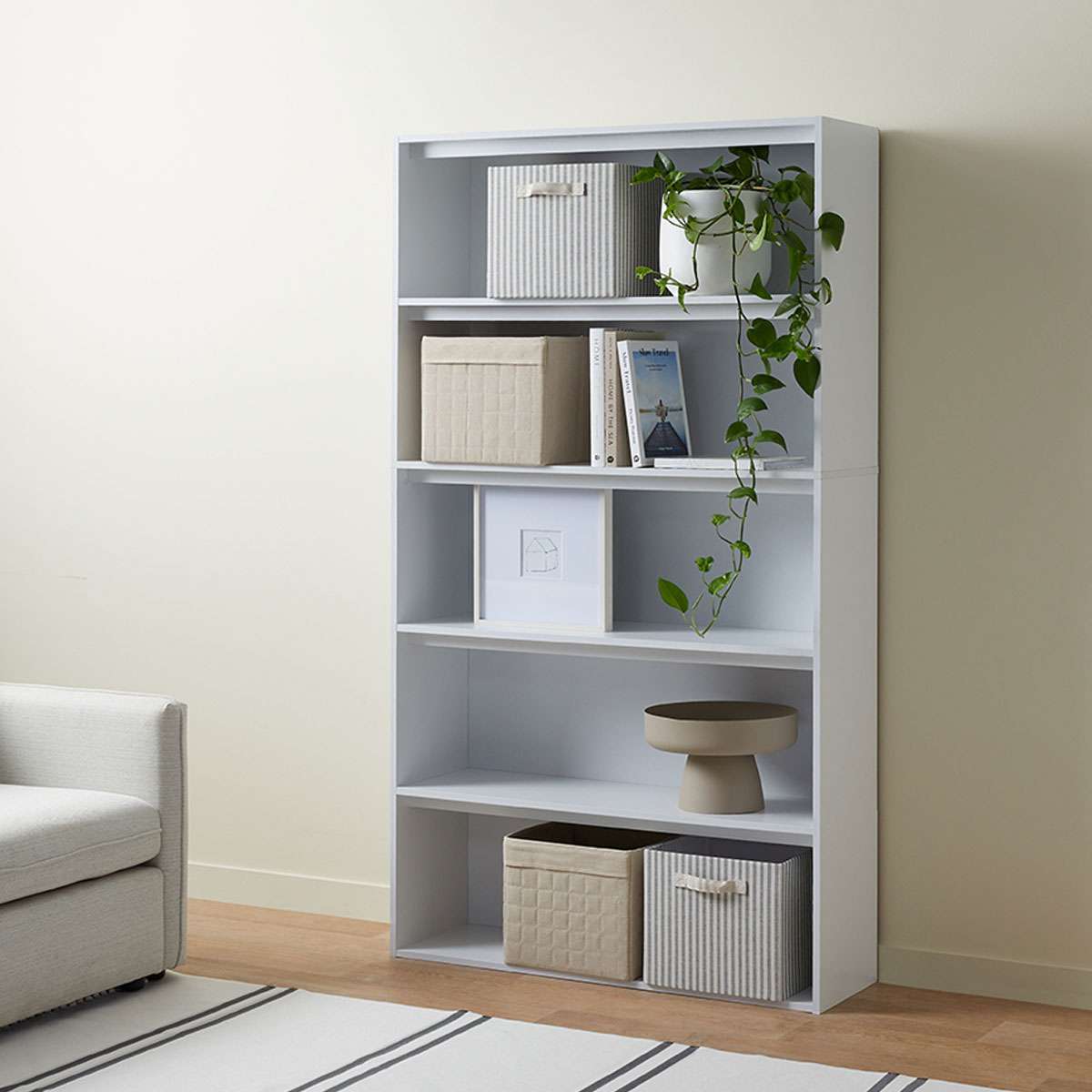 Five Shelf Bookcase - White