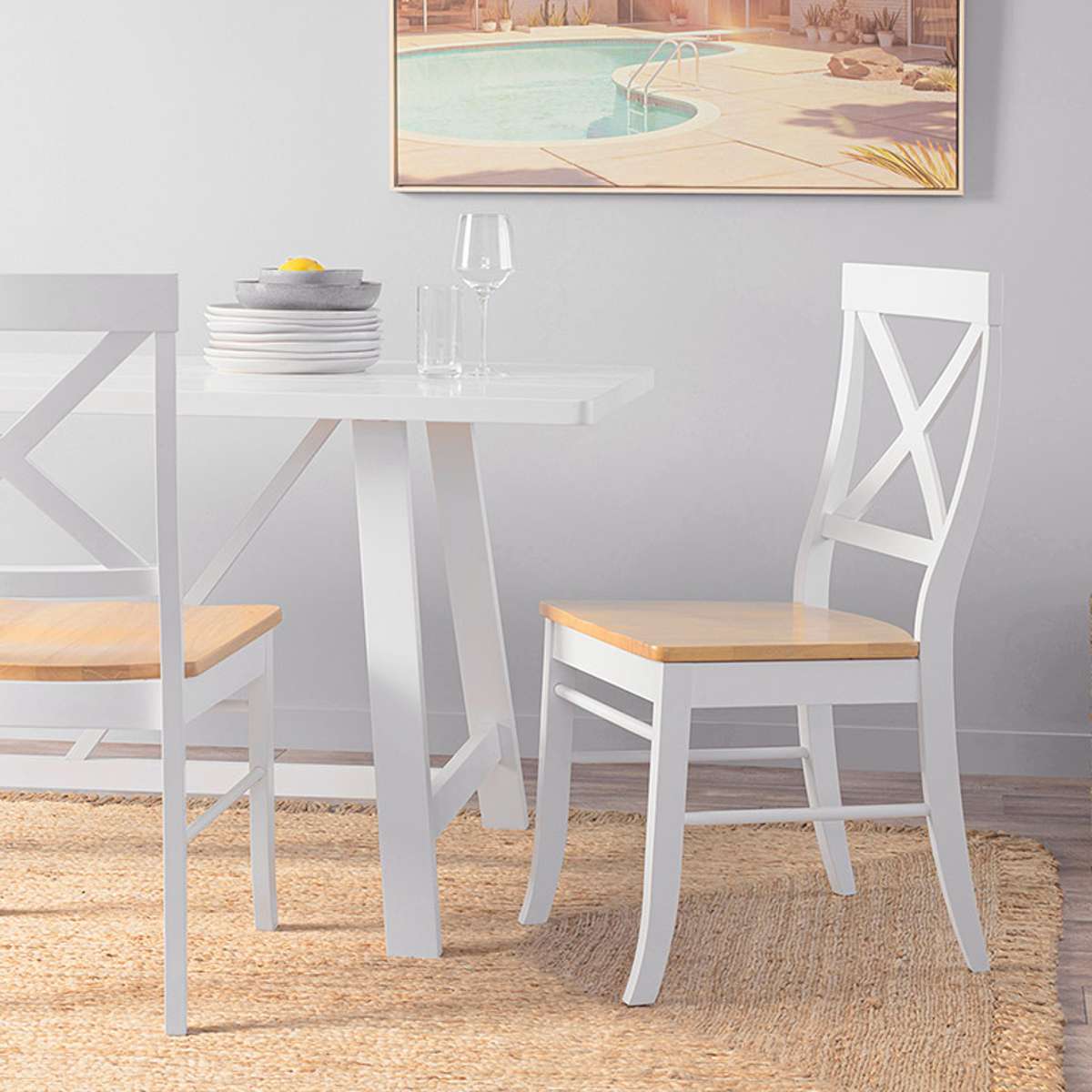Hamptons Dining Chair - Set of 2 - White/Natural