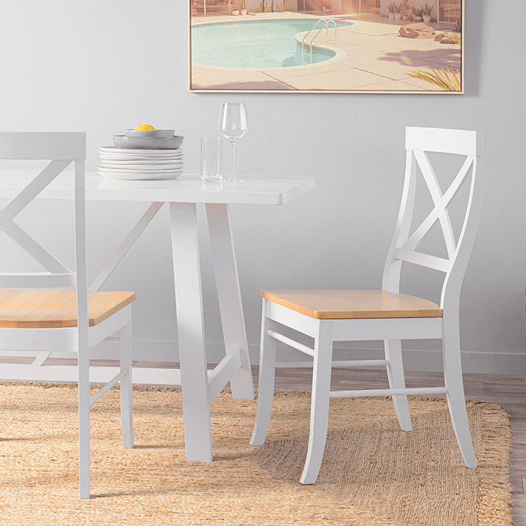 Hamptons Dining Chair - Set of 2 - White/Natural
