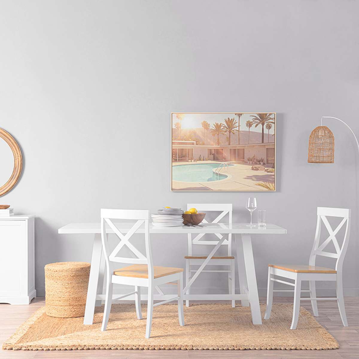 Hamptons Dining Chair - Set of 2 - White/Natural