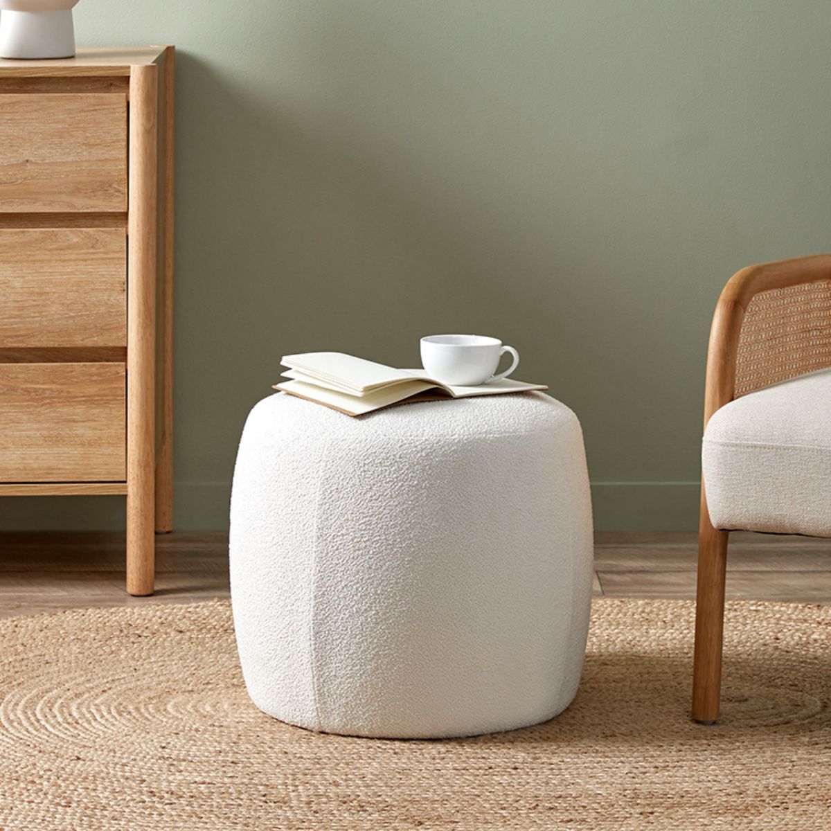 Smooth Boucle Ottoman Small - Cream | Home Furniture