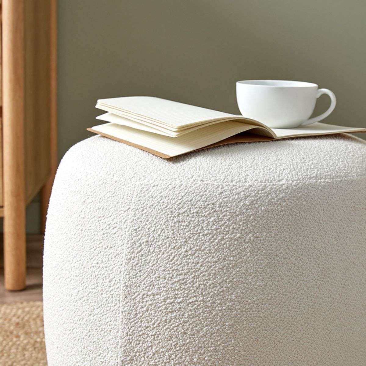 Smooth Boucle Ottoman Small - Cream | Home Furniture