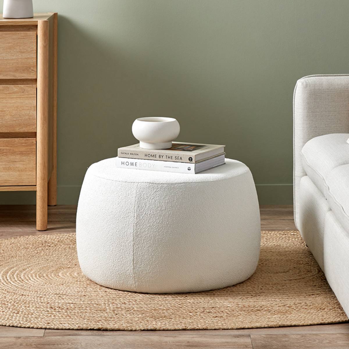 Smooth Boucle Ottoman Large Cream | Home Furniture | Mocka NZ