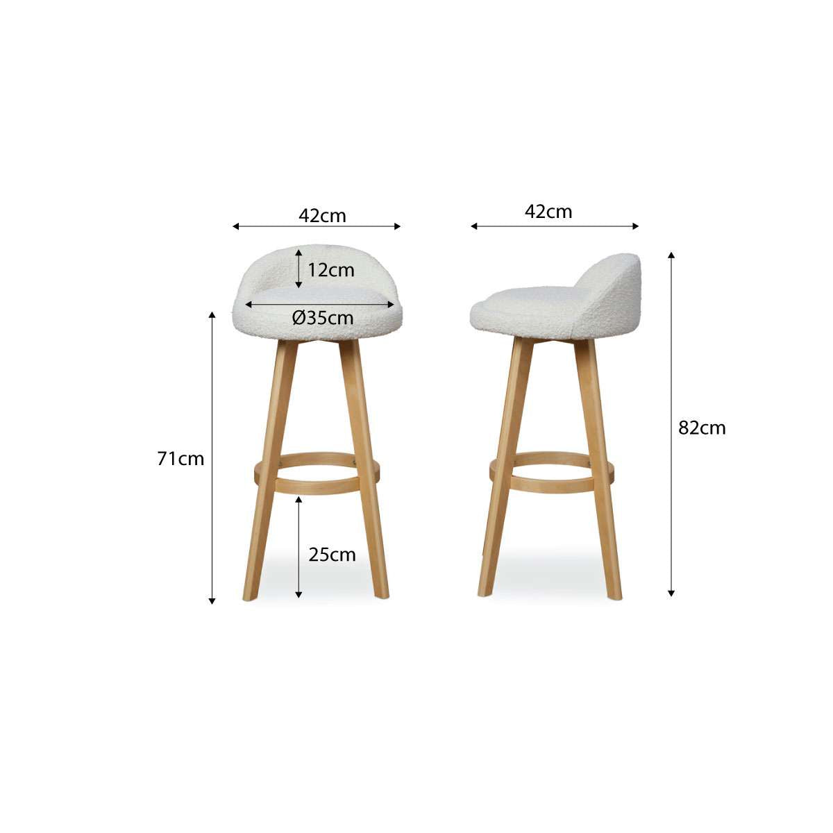 Jamie Bar Stool - Set of 2 - Cream Boucle