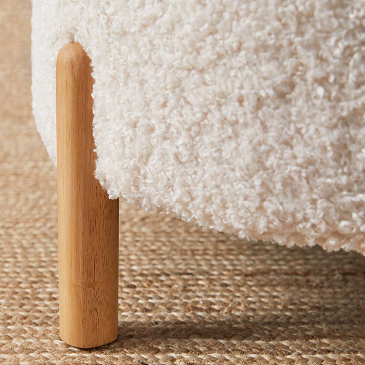 Kenzo Round Sherpa Ottoman - Cream