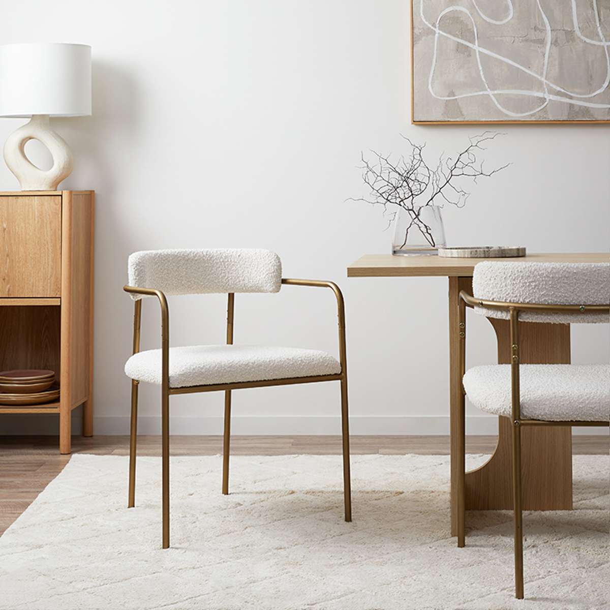 Celine Dining Chair Cream Boucle Set of 2 | Mocka NZ