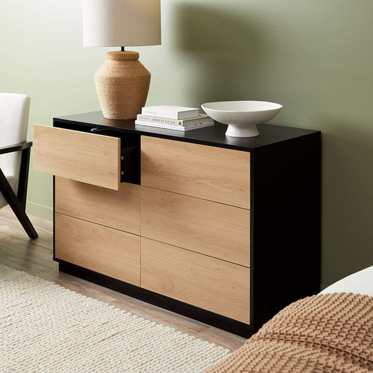 Avoca Six Drawer - Natural/Black