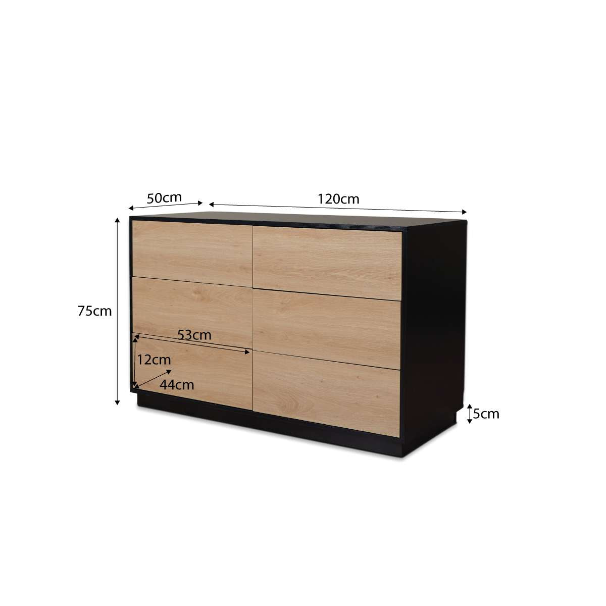 Avoca Six Drawer - Natural/Black