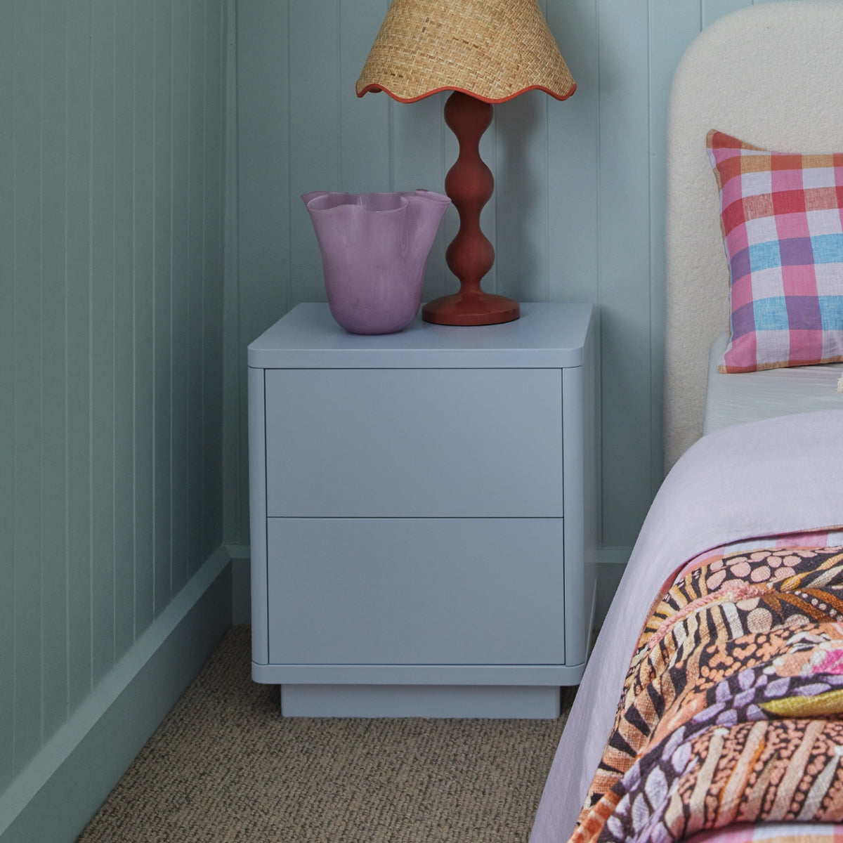 Oslo Two Drawer Bedside Table - Pale Blue