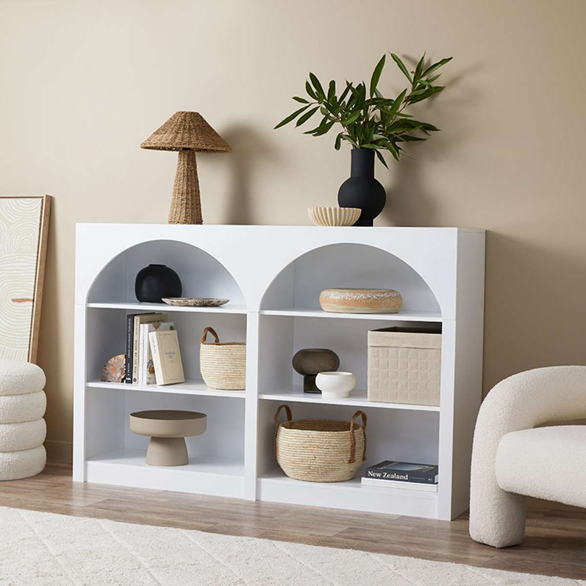 Santorini Low Arched Bookcase - White