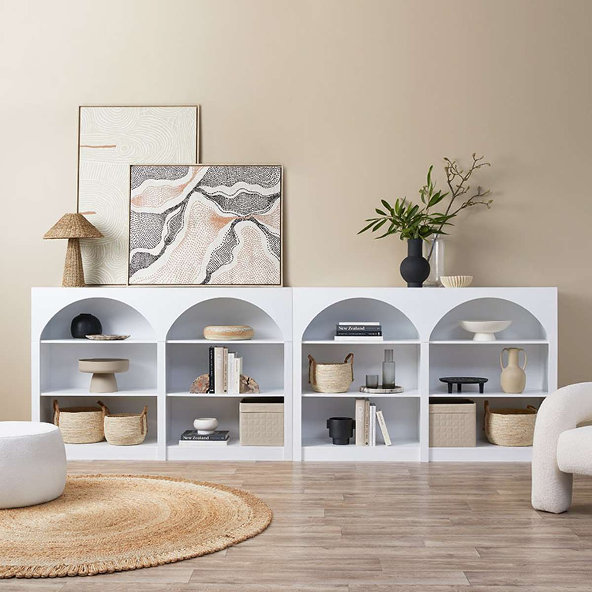 Santorini Low Arched Bookcase - White