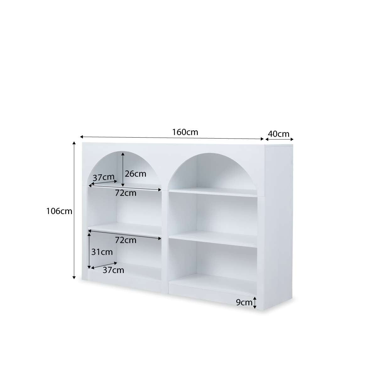 Santorini Low Arched Bookcase - White